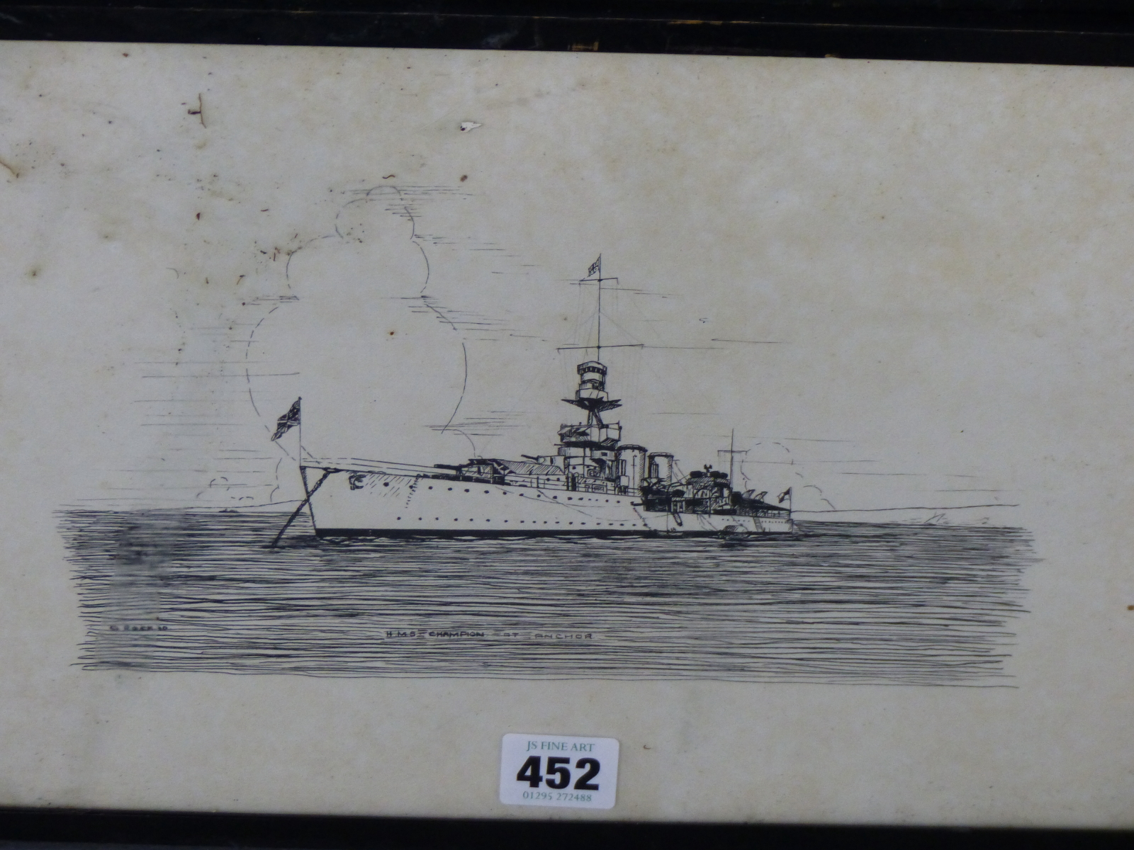 G. ROCK (EARLY 20TH CENTURY), THREE PEN AND INK SKETCHES OF SHIPS COMPRISING H.M.S. EFFINGHAM, H.M. - Image 2 of 3