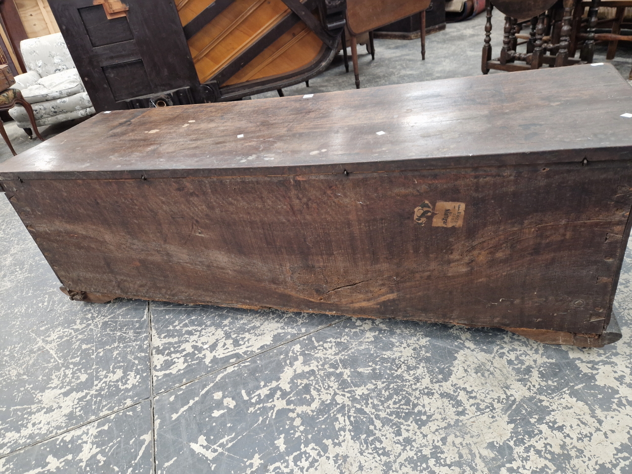 A LARGE WALNUT CARVED FRONT CASSONNE /COFFER . WITH CARVED PAW FEET. - Image 6 of 6