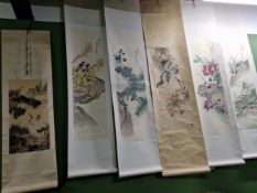 ELEVEN CHINESE SCROLLS DEPICTING THE SEASONS, MOUNTAINOUS LANDSCAPES AND FLOWERS