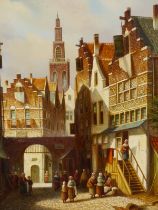 PIETER CORNELIS STEENHOUWER (B.1946) DUTCH, STREET SCENE WITH FIGURES, SIGNED, OIL ON PANEL, 28.5