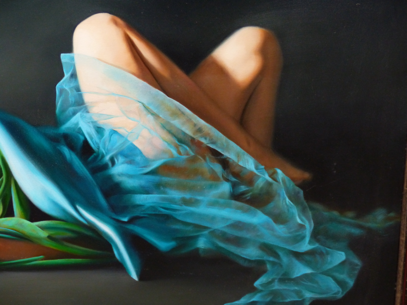 TINA SPRATT (B.1976) ARR, "TEAL", RECLINING WOMAN IN EVENING DRESS, SIGNED WITH MONOGRAM, OIL ON - Image 5 of 7