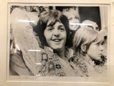 PHILIP TOWNSEND SIGNED PHOTOGRAPHIC PRINT OF PAUL McCARTNEY & JANE ASHER 1966, 26 X 28 CM FRAMED.