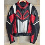 A RICHA LEATHER MOTORCYCLE JACKET RED WHITE AND BLACK.