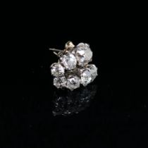 OLD CUT DIAMOND EARRINGS. EACH STUD SET WITH THREE VARIOUS CUT OLD CUT DIAMONDS. STUD ONE DETAILS,