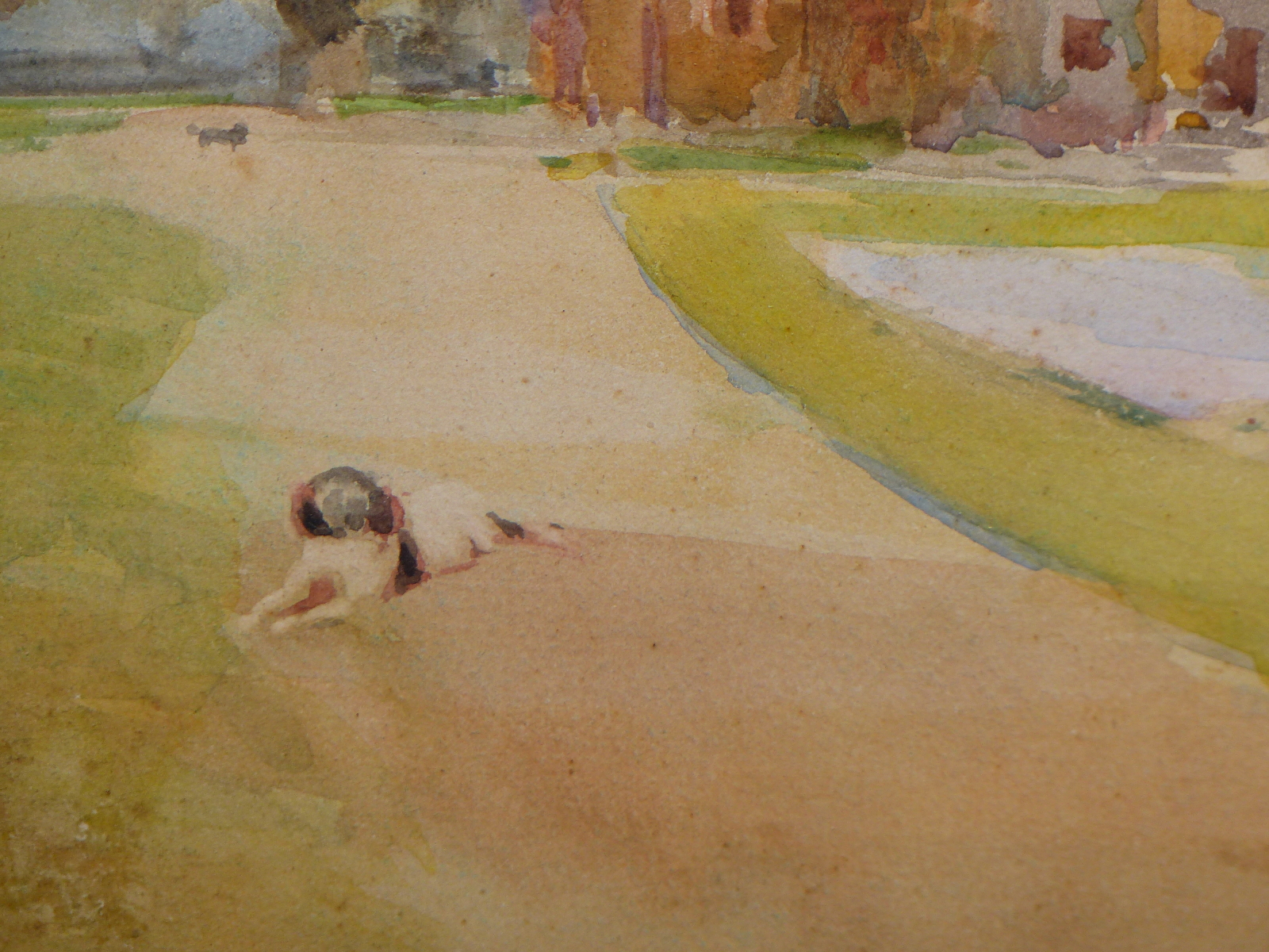 HARRY HINE (1845-1941), DOG LYING IN A SUMMER GARDEN, A HOUSE BEYOND, SIGNED, DATED 1895 AND - Image 3 of 7
