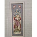 HEATON BUTLER & BAYNE, A STAINED GLASS WINDOW DESIGN DEPICTING ST ALBAN, WATERCOLOUR, 5.5 x 16cms