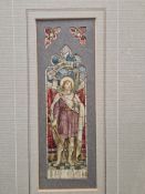 HEATON BUTLER & BAYNE, A STAINED GLASS WINDOW DESIGN DEPICTING ST ALBAN, WATERCOLOUR, 5.5 x 16cms