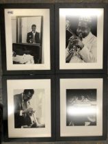 JAZZ - 10 FRAMED BLACK & WHITE PRINTS OF VARIOUS JAZZ MUSICIANS INCLUDING; SONNY ROLLINS, MILES