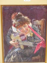 JOHN HENRY HENSHALL (1856-1928), YOUNG GIRL IN A SEQUINNED DRESS WITH A GUITAR, SIGNED UPPER RIGHT