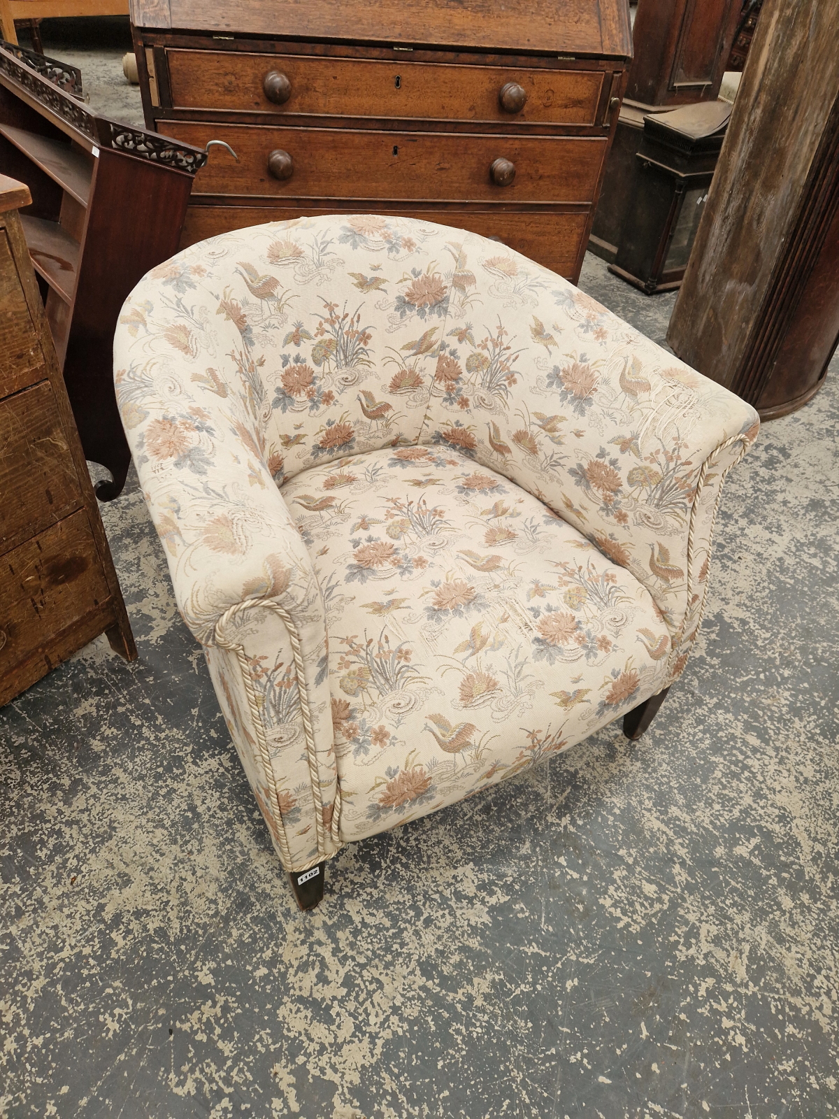 AN ANTIQUE LARGE TUB FORM ARMCHAIR. - Image 2 of 3