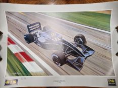 JORDAN FORMULA 1 RACING SIGNED GIANCARLO FISICHELLA POSTER. AND AN ANDREW KITSON SIGNED PRINT (2)