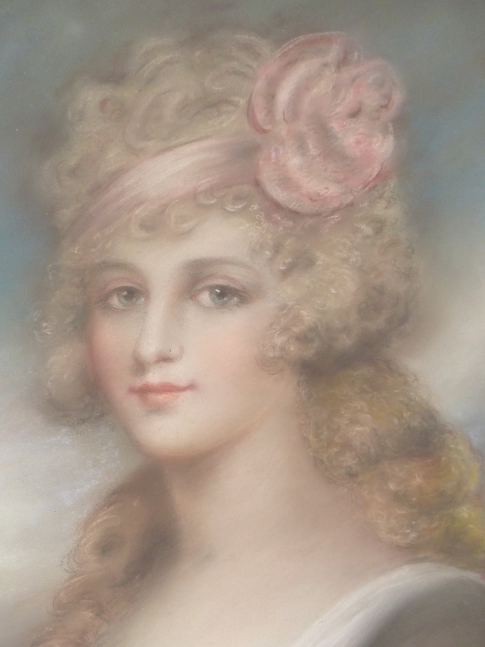 BRITISH SCHOOL (19TH CENTURY), BUST LENGTH PORTRAIT OF A LADY, PASTELS, 60.5 x 71.5cm. - Image 5 of 7