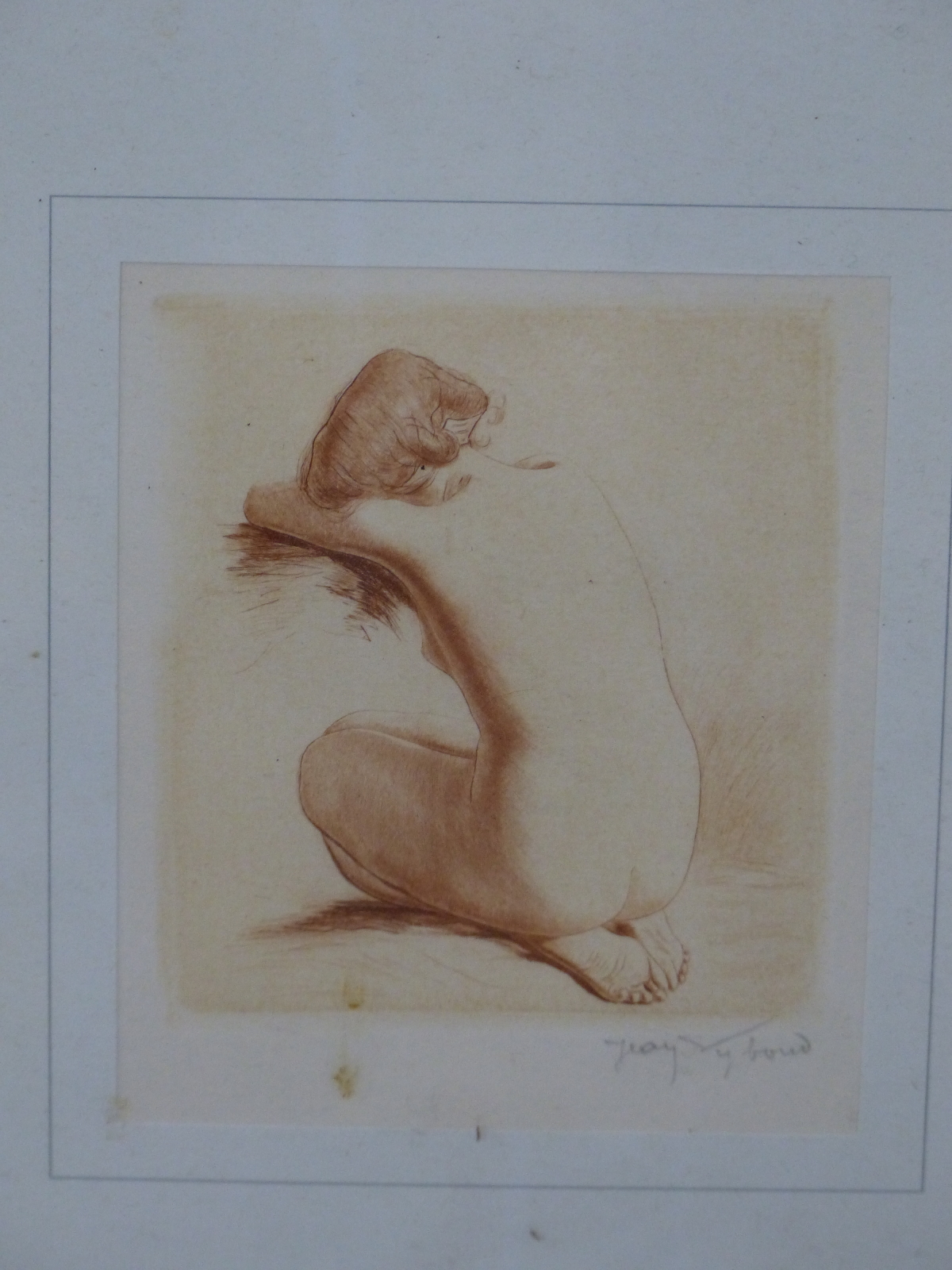 JEAN VYBOUD (1872-1944), NUDE WOMAN KNEELING, SIGNED IN PENCIL, ETCHING, 10 x 11.5cm pl.