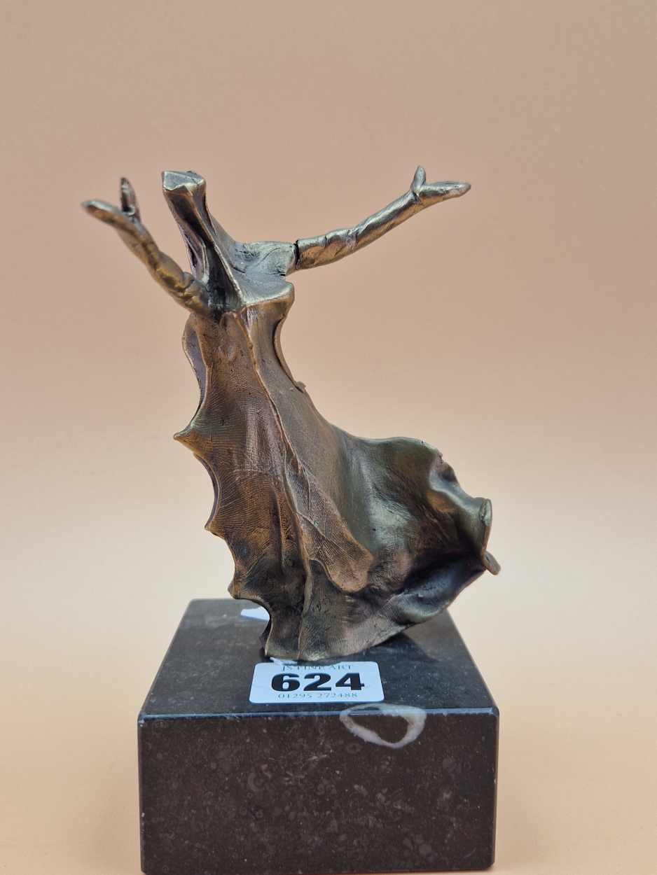 FELIPE GONZALEZ, A CONTEMPORARY BRONZE FIGURE OF A LADY DANCING ON A BLACK STONE PLINTH, HER ARMS