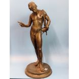 AFTER THE ANTIQUE, A BRONZE FIGURE OF NARCISSUS STANDING LOOKING DOWNWARDS HIS RIGHT FINGER