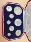 COINS- A 1911 SPECIMEN COIN SET - HALF CROWN TO MAUNDY IN ORIGINAL LEATHER CASE, A 1937 SPECIMEN SET