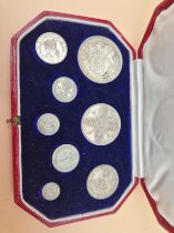 COINS- A 1911 SPECIMEN COIN SET - HALF CROWN TO MAUNDY IN ORIGINAL LEATHER CASE, A 1937 SPECIMEN SET