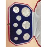 COINS- A 1911 SPECIMEN COIN SET - HALF CROWN TO MAUNDY IN ORIGINAL LEATHER CASE, A 1937 SPECIMEN SET