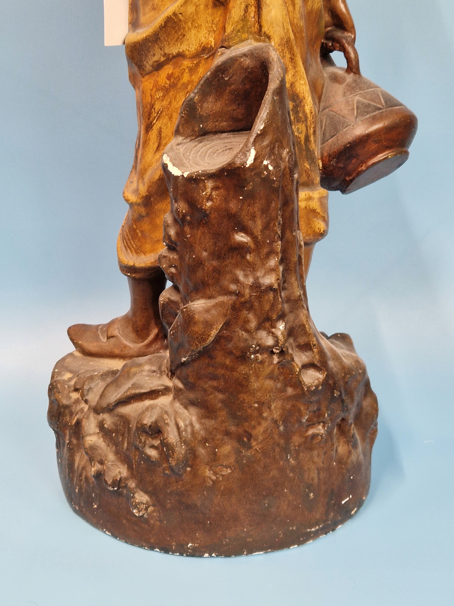A PAINTED PLASTER FIGURE OF A NORTH AFRICAN MAN STANDING HOLDING A WATER PITCHER. H 67cms. - Image 6 of 8