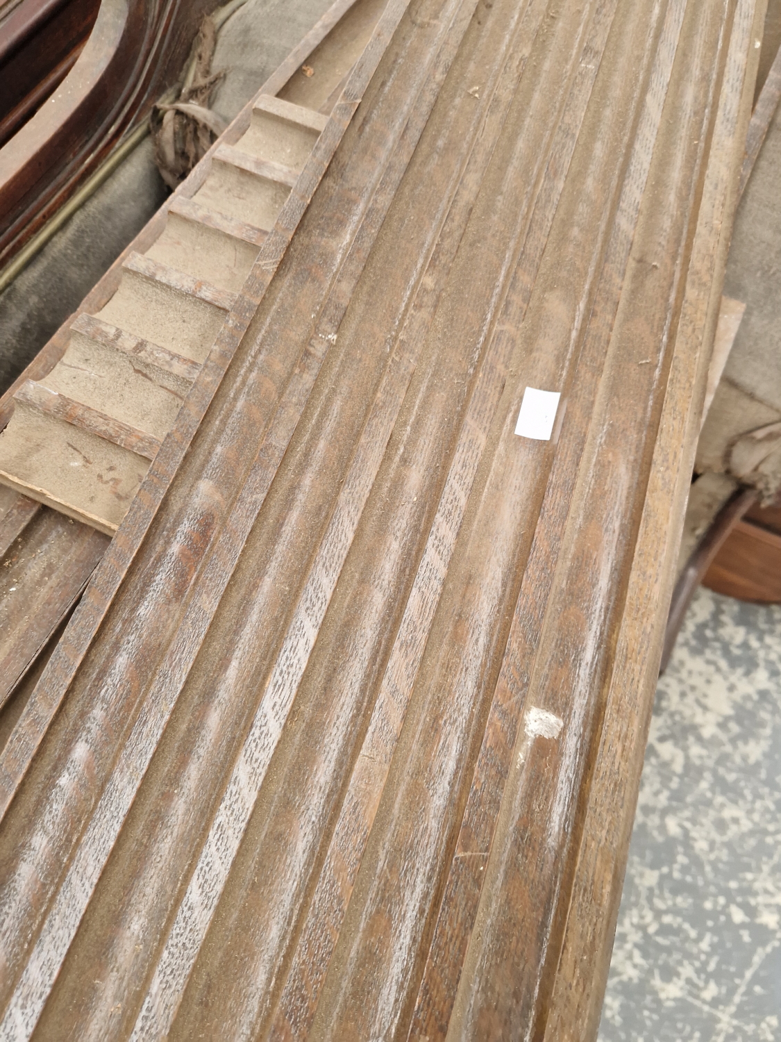 A PAIR OF OAK FLUTED PANELS OR PILASTERS. W 256cms. - Image 4 of 5