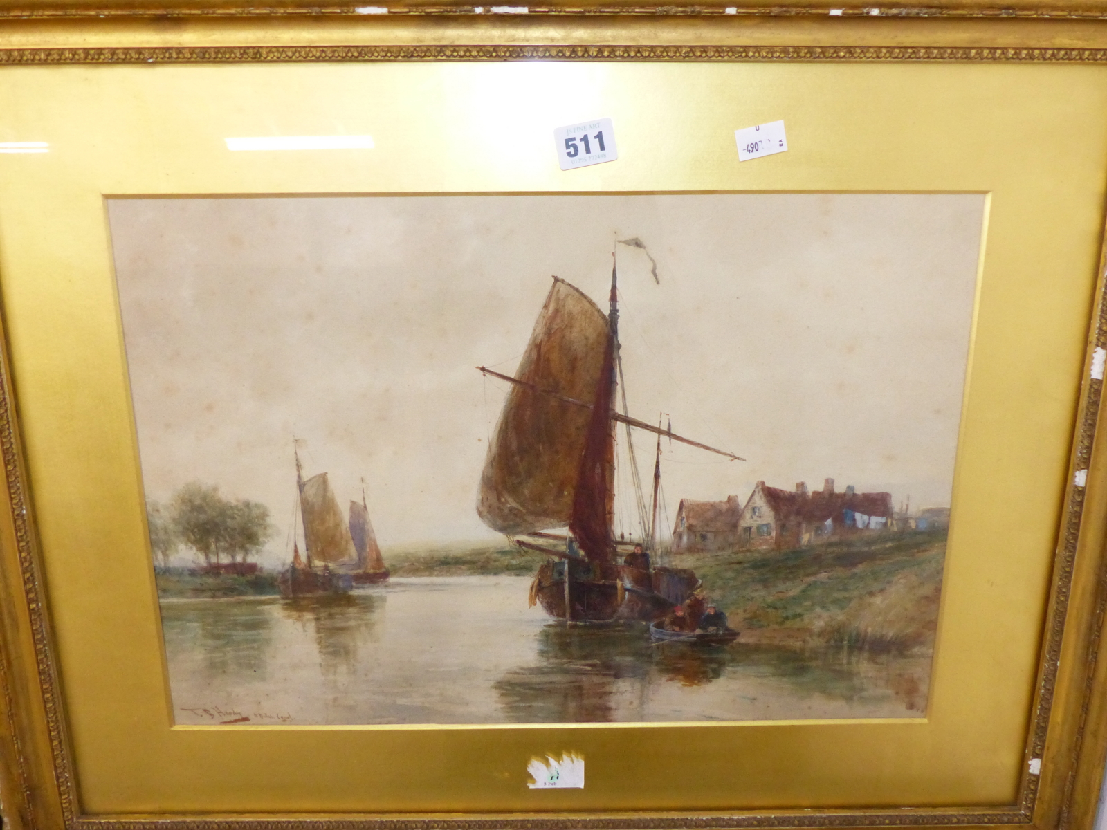 THOMAS BUSH HARDY (1842-1897), A DUTCH CANAL, SIGNED AND TITLED LOWER LEFT, WATERCOLOUR, 48 x - Image 2 of 5