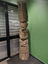 AN INTERESTING FAR EASTERN CARVED HARDWOOD TOTEM.