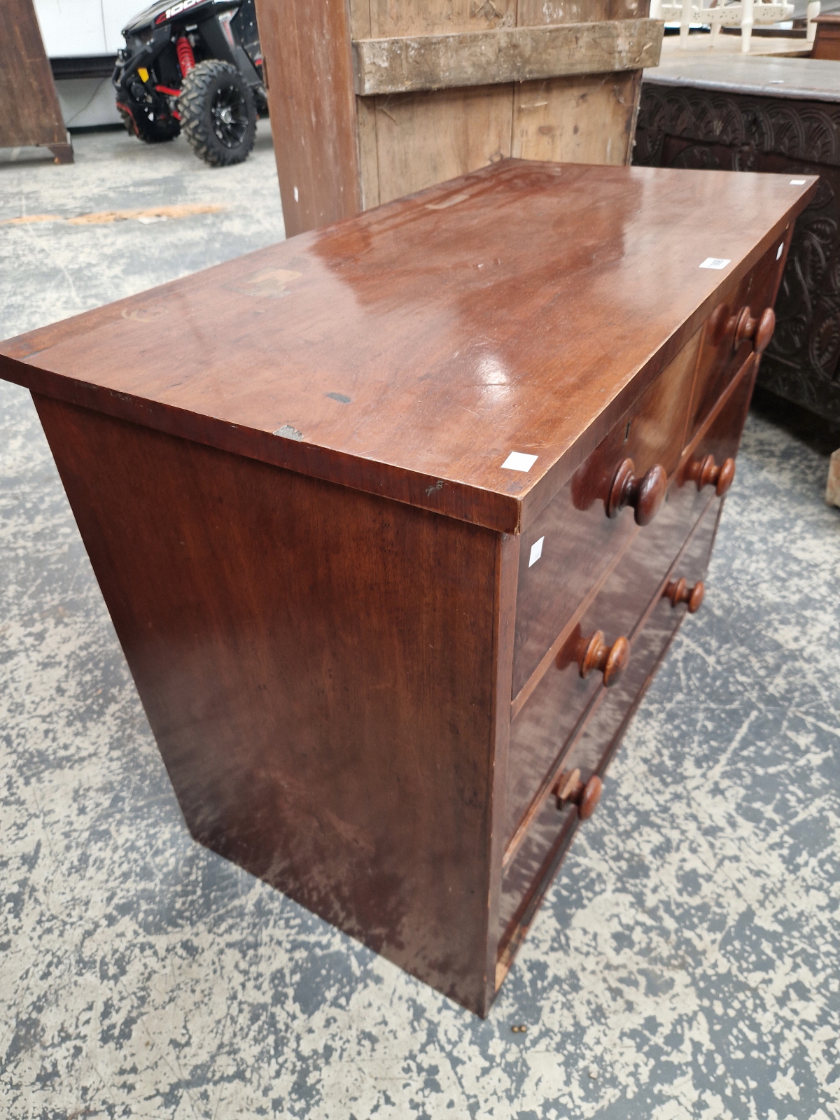 A 19th C. MAHOGANY CHEST OF TWO SHORT AND TWO LONG DRAWERS. W 97 x D 48 x H 71cms. - Image 3 of 4