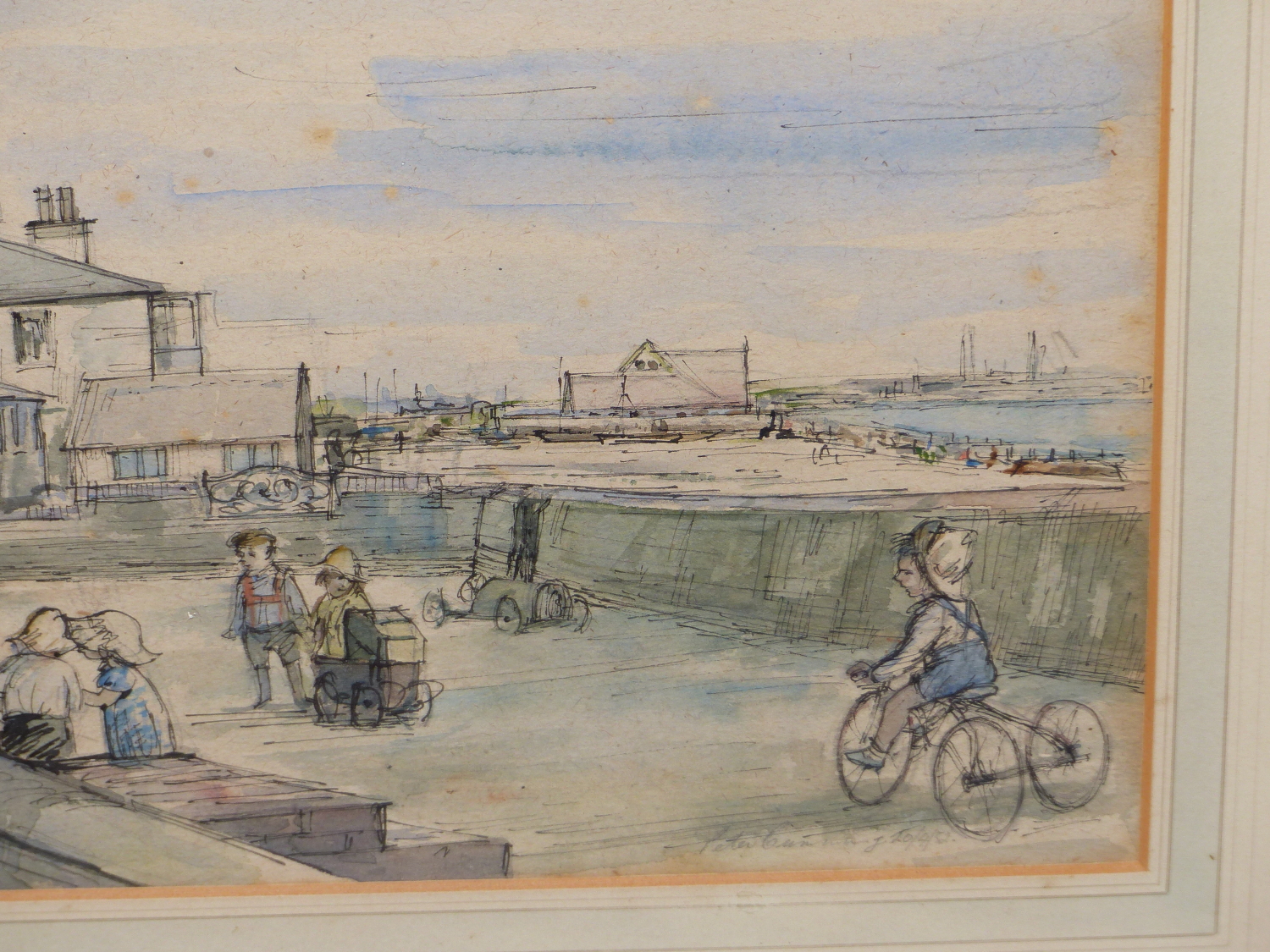 PETER CUMMING (1916-1993) ARR, CHILDREN PLAYING BY HARBOUR FRONT HOUSES, SIGNED AND DATED 20/4/52, - Image 4 of 7