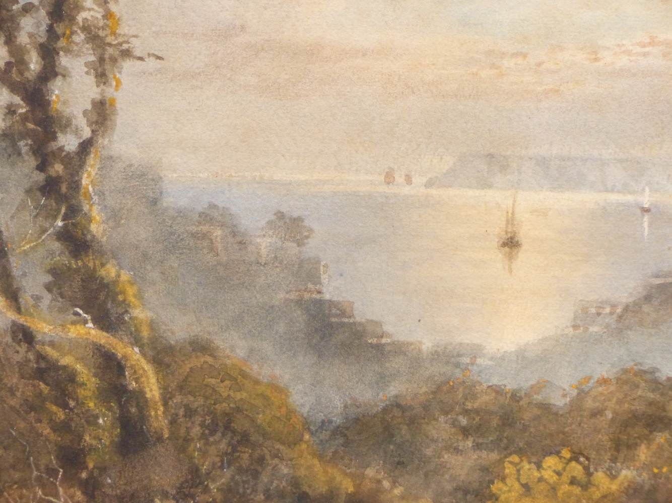 BRITISH SCHOOL (19TH CENTURY), MOONLIT COASTAL SCENE WITH BOAT IN A BAY, WATERCOLOUR, 39 x 29.5cm. - Image 3 of 6