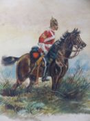 ENGLISH SCHOOL (19TH CENTURY), A MOUNTED OFFICER OF THE 2ND DRAGOONS, WATERCOLOUR, 19 x 20cms
