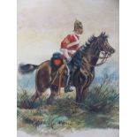 ENGLISH SCHOOL (19TH CENTURY), A MOUNTED OFFICER OF THE 2ND DRAGOONS, WATERCOLOUR, 19 x 20cms