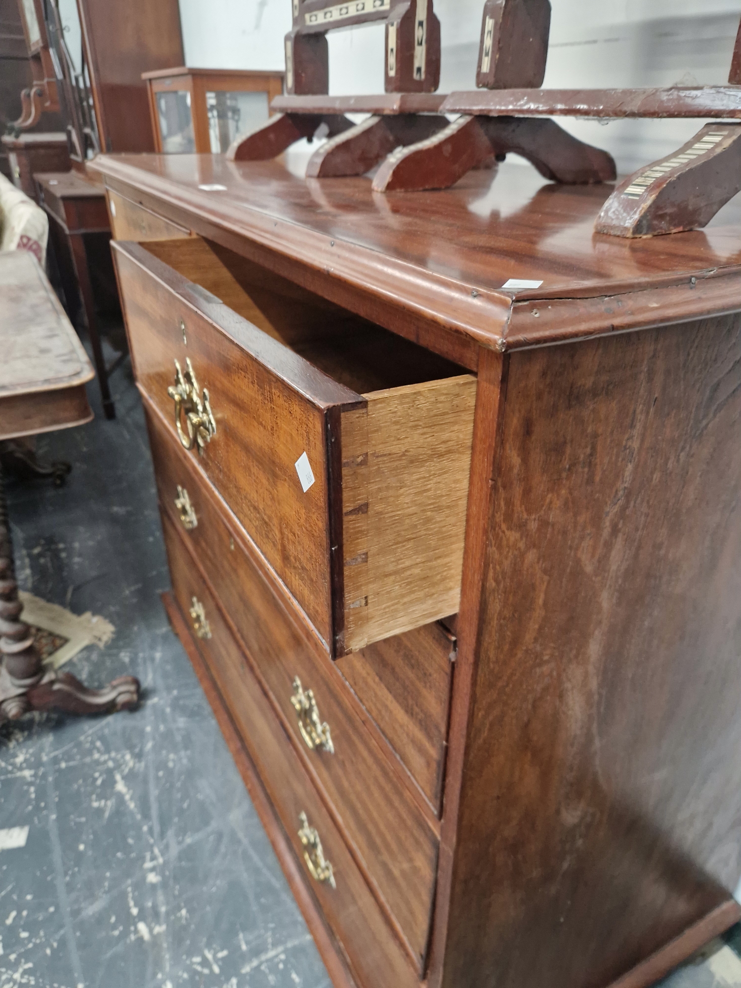 A 19th C. MAHOGANY CHEST OF TWO SHORT AND THREE LONG DRAWERS. W 109 x D 55 x H 98cms. - Image 2 of 3