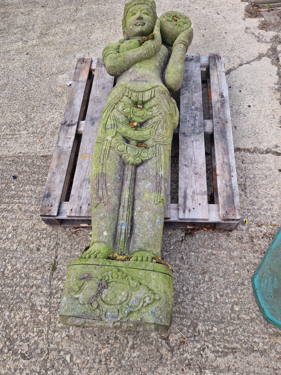 A VINTAGE RECONSTITUTED STONE STATUE OF AN INDIAN GODDESS. - Image 2 of 5