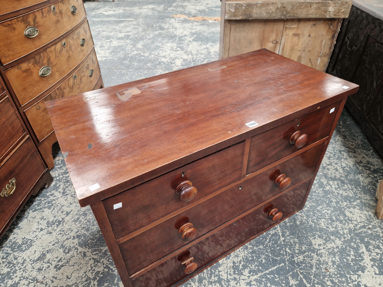 A 19th C. MAHOGANY CHEST OF TWO SHORT AND TWO LONG DRAWERS. W 97 x D 48 x H 71cms. - Image 2 of 4