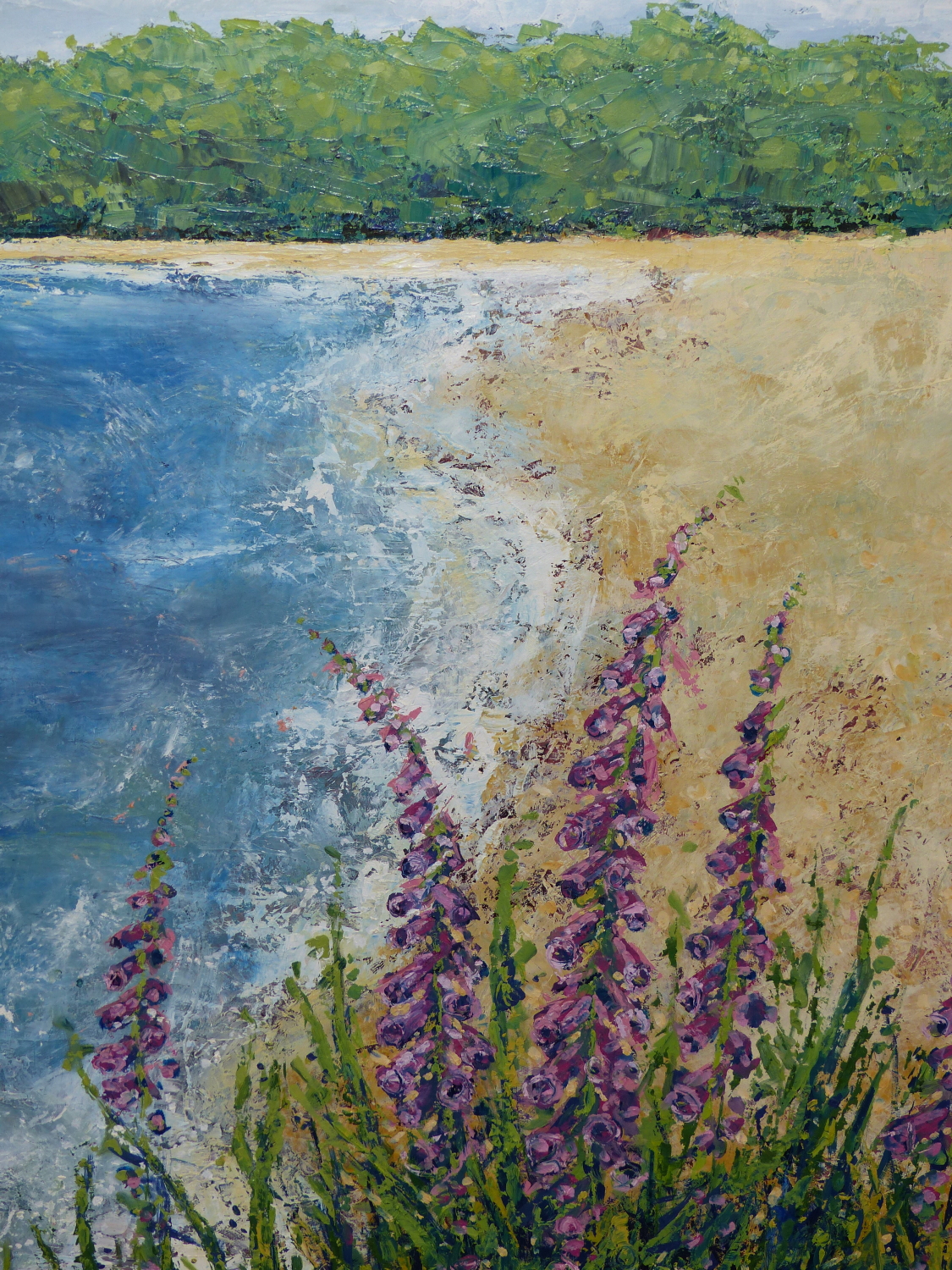 ANNA PERLIN (20TH/21ST CENTURY) ARR, FOXGLOVES ON THE BEACH, SIGNED WITH INITIALS LOWER RIGHT, OIL