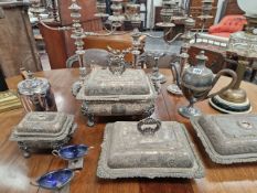 OLD SHEFFIELD AND OTHER PLATE: A PAIR AND A SINGLE CANDELABRUM, TWO COFFEE POTS, A CHOCOLATE POT,