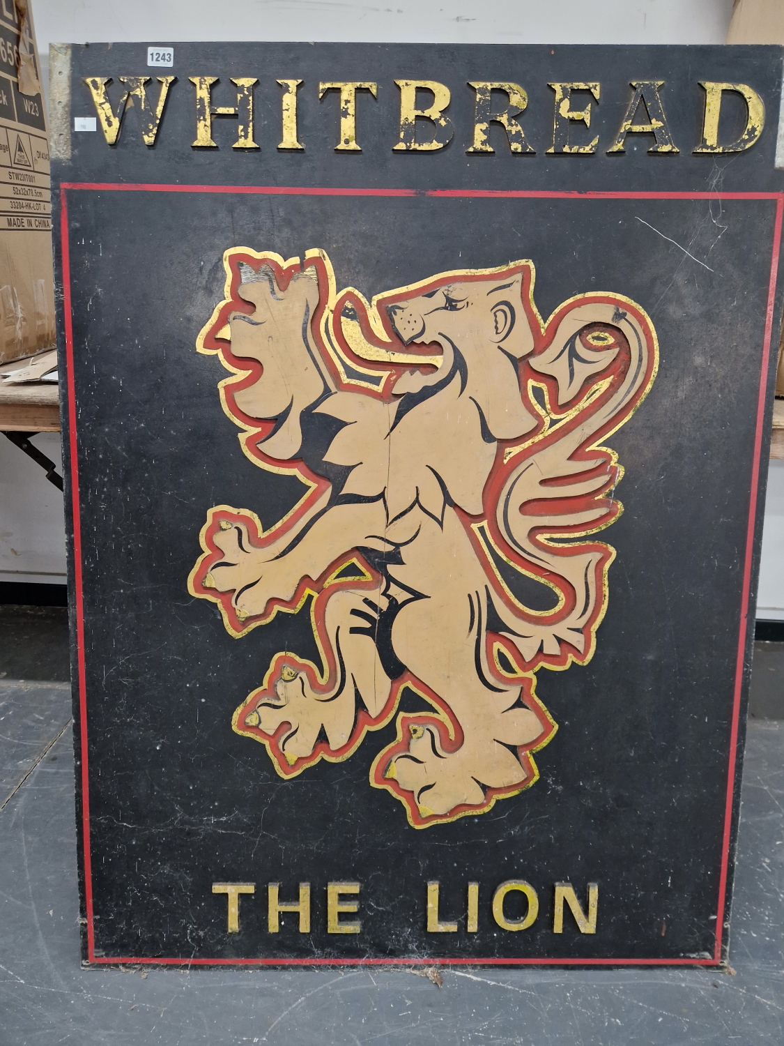 A VINTAGE PUB SIGN "THE LION" WHITBRED BREWERY.