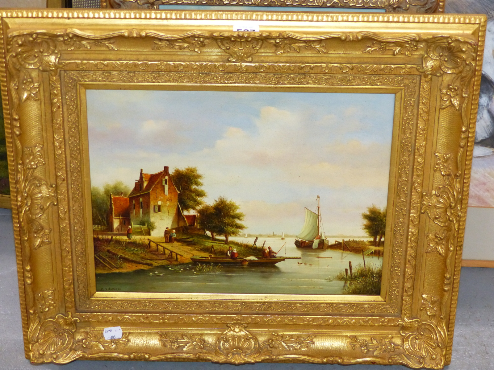 MARTINUS VELDMATEN (20TH CENTURY) DUTCH, RIVER SCENE WITH BOATS AND FIGURES, OIL ON PANEL, 39 x 28. - Image 2 of 6