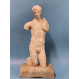 AN 18th C. WHITE MARBLE THREE QUARTER LENGTH SCULPTURE OF A CLASSICAL MAN STANDING WEARING A DRAPE