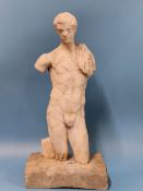 AN 18th C. WHITE MARBLE THREE QUARTER LENGTH SCULPTURE OF A CLASSICAL MAN STANDING WEARING A DRAPE
