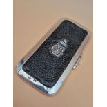 A VICTORIAN LEUCHARS SILVER MOUNTED LEATHER CARD CASE.