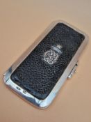 A VICTORIAN LEUCHARS SILVER MOUNTED LEATHER CARD CASE.