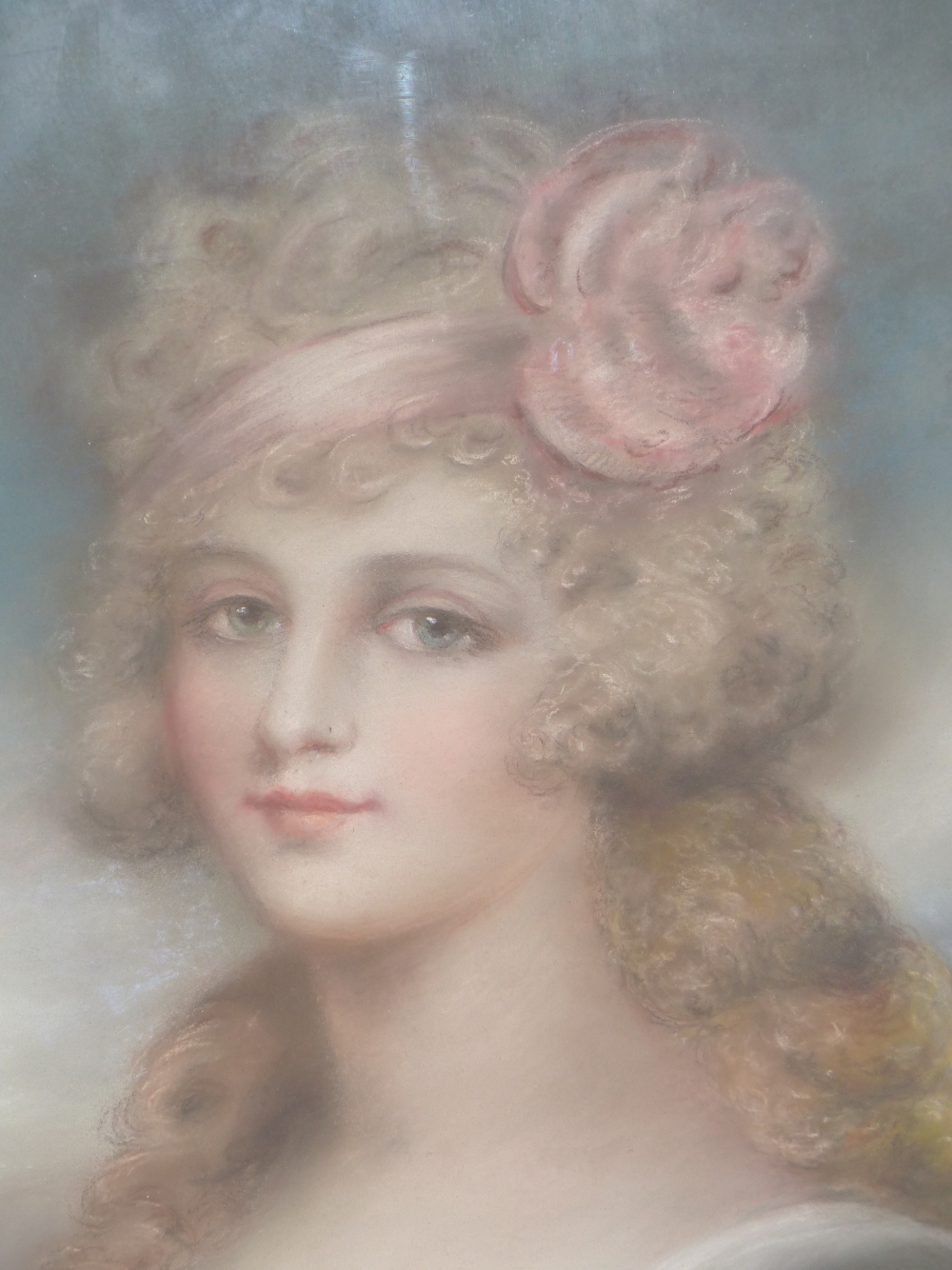 BRITISH SCHOOL (19TH CENTURY), BUST LENGTH PORTRAIT OF A LADY, PASTELS, 60.5 x 71.5cm. - Image 4 of 7