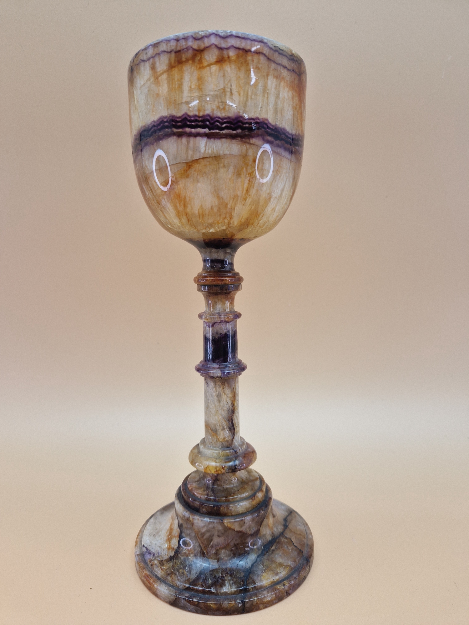 A BLUE JOHN GOBLET, THE BOWL WITH A CENTRAL PURPLE BAND AND RAISED ON A TURNED STEM WITH A - Image 11 of 12