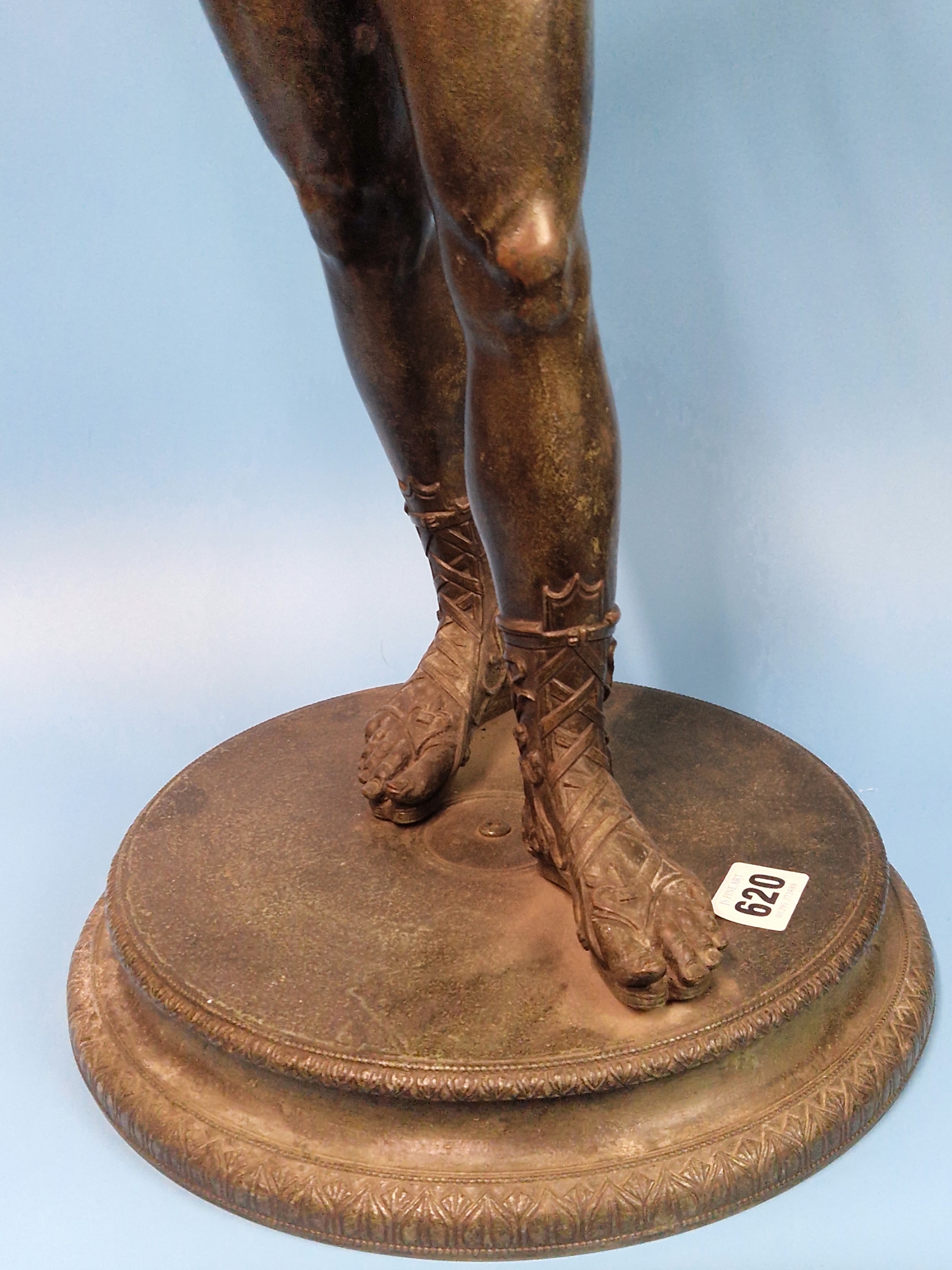 AFTER THE ANTIQUE, A BRONZE FIGURE OF NARCISSUS STANDING LOOKING DOWNWARDS HIS RIGHT FINGER - Image 4 of 12