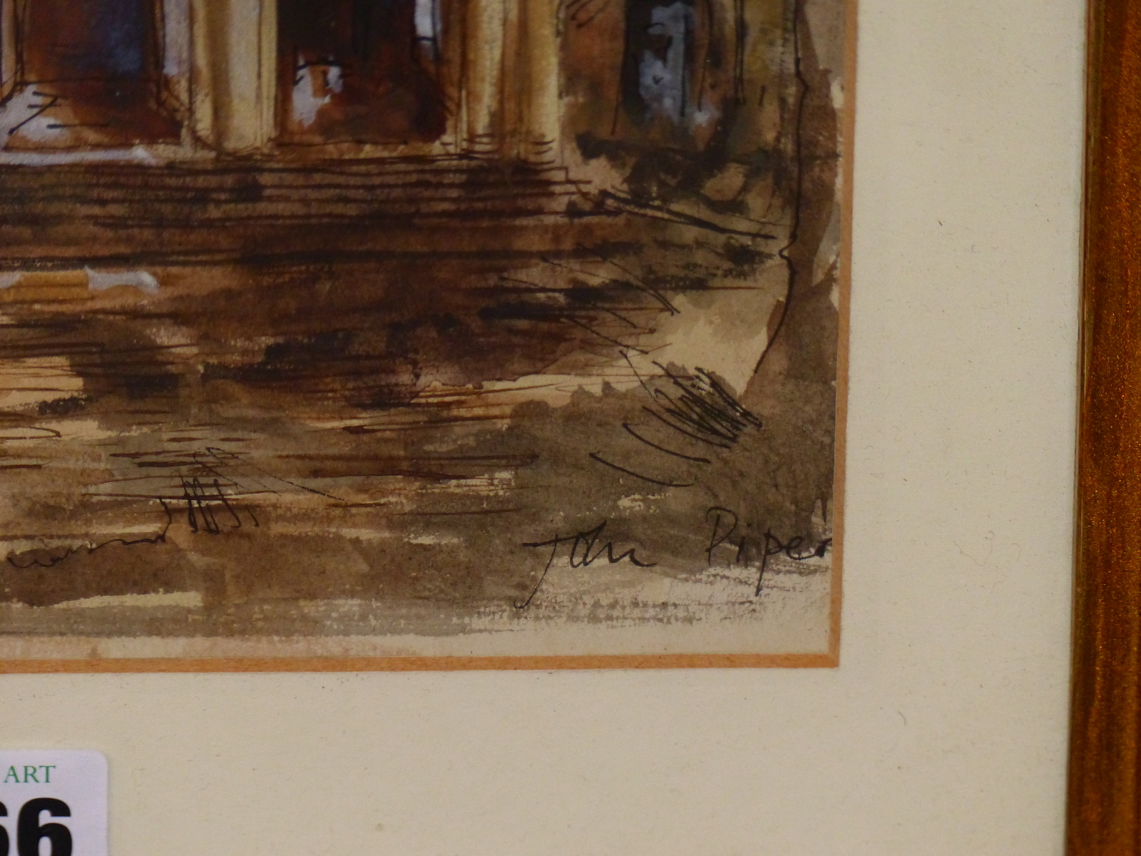 ATTRIBUTED TO JOHN PIPER (1903-1992) ARR, CLASSICAL BUILDING FACADE, SIGNED, PEN, INK AND - Image 3 of 7