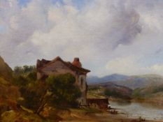 ENGLISH SCHOOL (19TH CENTURY), DERWENT WATER, OIL ON CANVAS, INDISTINCTLY TITLED ON STRETCHER VERSO,