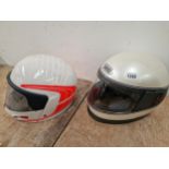 TWO VINTAGE CRASH HELMETS.