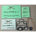THREE MOTO GUZZI AIRONE 250CC MANUAL/ BROCHURES TOGETHER WITH A PART GASKET SET.
