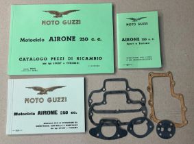 THREE MOTO GUZZI AIRONE 250CC MANUAL/ BROCHURES TOGETHER WITH A PART GASKET SET.